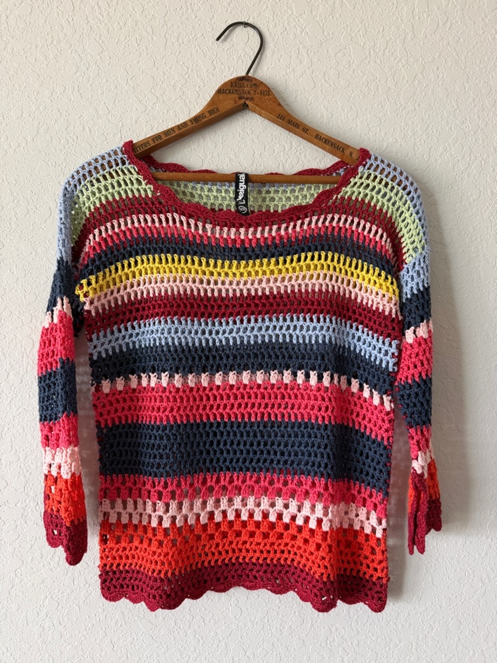Desigual Multicolor Striped Crochet Open-Knit Sweater